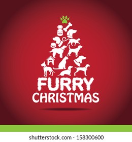 Furry Christmas Tree greeting card design. EPS 10 vector, grouped for easy editing. No open shapes or paths. 