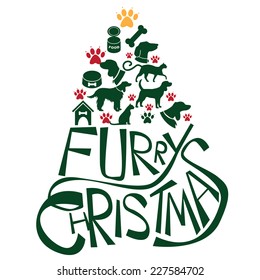 Furry Christmas Tree greeting card design. EPS 10 vector.