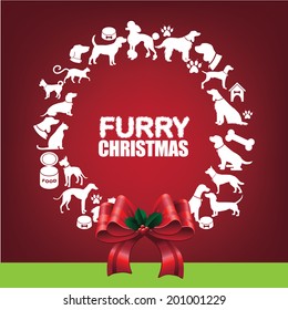 Furry Christmas Wreath greeting card design. EPS 10 vector, grouped for easy editing. No open shapes or paths.