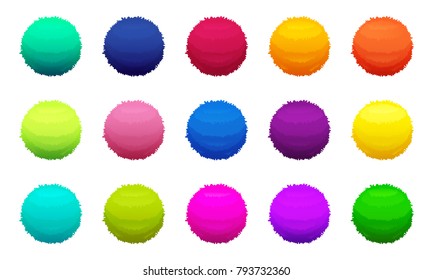 Furry colored balls. Vector pictures set. Furry color and fluffy bright sphere soft illustration