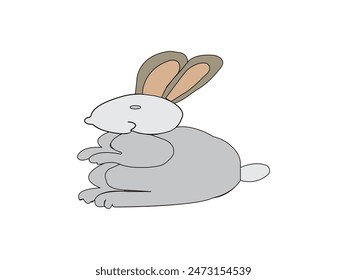 Furry cute rabbit vector. Cute bunny rabbit outline sketch vector illustration. Minimal bunny line art doodle. Hare and rabbit colorful illustration for childrens book, postcards and posters.