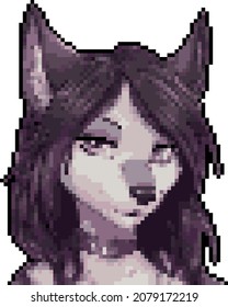 Furry Fandom Girl, Wolf, Cat, Dog. Pixel Art.