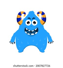 Furry fat monster smile, cartoon vector,alien monster illustration, isolated cartoon on white background.