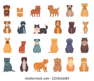 Furry friends icons set cartoon vector. Cat holding. Pet hug