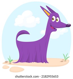  Furry And Funny Purebred Doggy Cartoon. Vector Illustration Or Icon. Afghan Hound Dog