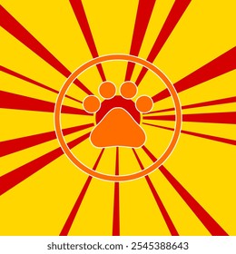 Símbolo de género peludo sobre un fondo de líneas radiales de explosión de destello rojo. El Grande símbolo naranja se encuentra en el centro del sol, simbolizando el amanecer. Ilustración vectorial sobre fondo amarillo