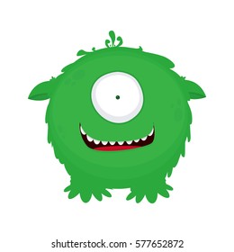 Furry green eyed monster. Vector illustration.