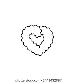 Furry heart logo. Love symbol, Valentine's Day, greeting card, continuous line drawing, small tattoo, print for clothes and logo design, heart isolated abstract vector illustration