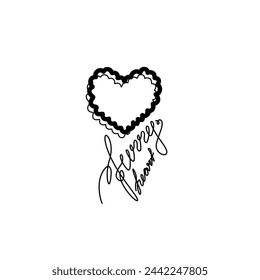 Furry heart logo. Love symbol, Valentine's Day, greeting card, continuous line drawing, small tattoo, print for clothes and logo design, heart isolated abstract vector illustration