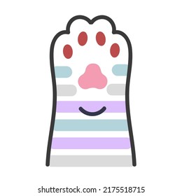 Furry kitten striped paw. Cute playful cat clutches isolated on white background. Vector illustration for feline, animal, pet, play concept