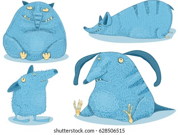 furry monster blue