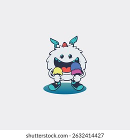 Furry monster enjoys double ice cream