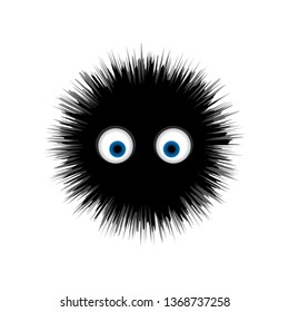 Furry monster, round cartoon prickly character, funny virus, crazy bacteria, circle alien, germ isolated on white. Child toy. Vector illustration