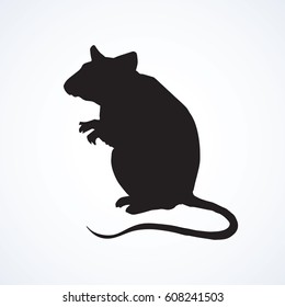 Furry Rattus on light backdrop. Dark ink hand drawn logo in retro style. View closeup with space for text