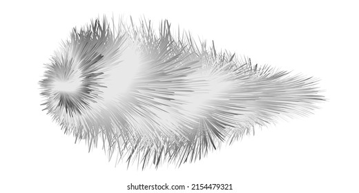 Furry shaggy shape, gray bushy brush, winter fur hairy texture. Isolated abstract design element on white background. Vector illustration