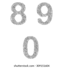 Furry sketch font design set - numbers 8, 9, 0