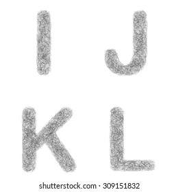 Furry Sketch Font Design Set - Letters I, J, K, L