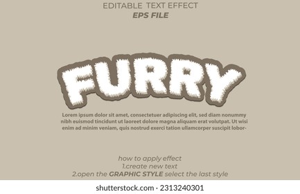 furry text effect, font editable, typography, 3d text. vector template