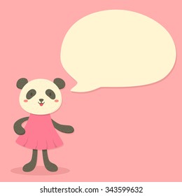 Furry Textured Panda Girl Bubble Speech. Illustration of a furry black white panda with pink dress in simple pink background. Free space for writing in bubble speech.