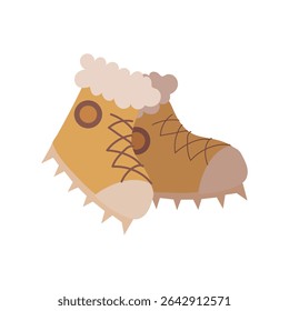 Furry winter boots with spikes. Vector illustration