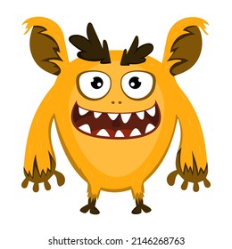 Monstruo amarillo furioso, vector de dibujos animados, ilustración de monstruo alienígena, caricatura aislada de fondo blanco.
