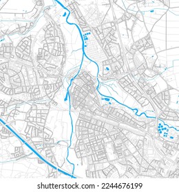 Außerdem, Bayern, Deutschland hochauflösende Vektorkarte mit bearbeitbaren Wegen. Helle Umrisse für Hauptverkehrsstraßen. Verwenden Sie es für jeden gedruckten und digitalen Hintergrund. Blaue Formen und Linien für das Wasser.