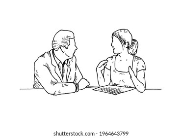 further discussion after the work meeting was held privately. vector draw graphic design illustration sketch 
