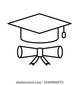 Further Education Icon – Graduation Cap with Diploma, Representing Professional Development, Learning Opportunities, and Skill Improvement