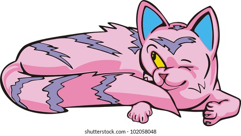 Furtively watched pink cat cartoon Vector vinyl-ready EPS Illustration