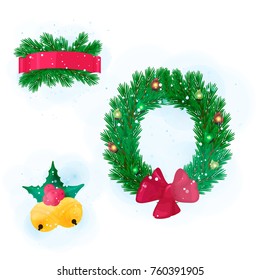 Fur-tree branches design element. New year and christmas object