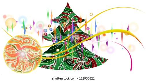 Fur-tree. Christmas and New Year. Vector template the colorful resume without seam the sample drawn by hand. EPS10