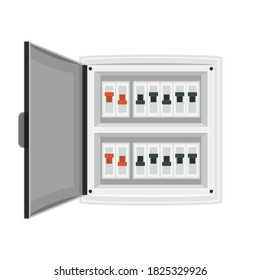 Fuse board box. Electrical power switch panel. Electricity equipment. Vector EPS 10. svg