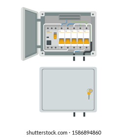 Fuse box. Electrical power switch panel. Electricity equipment. Vector svg