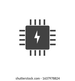 Fuse Box IC Circuit Icon Logo Label. Integrated Circuit Electronics With Electricity Warning Sign Illustration. Black White Vector. Product Brand Service Label Banner Board Display. App Icon.