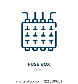 Fuse box icon. Linear vector illustration from factory collection. Outline fuse box icon vector. Thin line symbol for use on web and mobile apps, logo, print media. svg