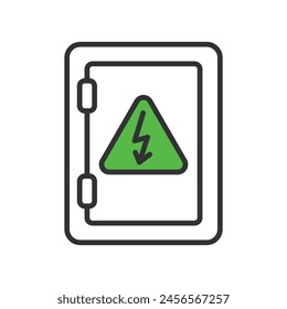 Caja de fusibles, en diseño de línea, verde. Caja de fusibles, eléctrico, circuito, interruptor en Vector de fondo blanco. Icono de trazo editable de caja de fusibles.