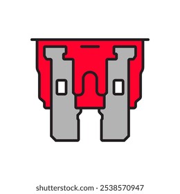 Fuse of electrical protection component. Automotive fuse, is used to protect the wiring and electrical equipment for vehicles. Vector illustration flat design. Isolated on white background.