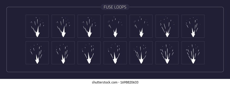 Fuse Fx Animation. Fuse Light Effect Sprite Sheet For Game, Cartoon Or Motion Design. Flash 2D Classic Animation Fire Spark Effect.
EPS-10 Vector Illustration.