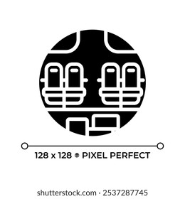 Fuselage cross section black glyph icon. Aircraft interior layout of plane. Seating arrangement and cabin structure. Silhouette symbol on white space. Solid pictogram. Vector isolated illustration