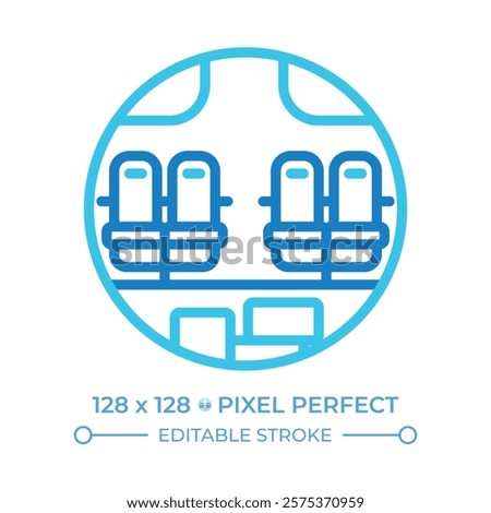 Fuselage cross section two color line icon. Plane aircraft interior. Seating arrangement and cabin structure. Bicolor outline symbol. Duotone linear pictogram. Isolated illustration. Editable stroke