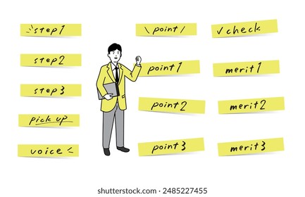 Fusen material set with cute handwritten English letters, vector.