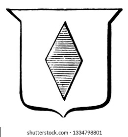 Fusil Azure is a bearing differing from the lozenge, vintage line drawing or engraving illustration.