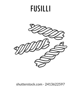 Fusilli doodle food illustration. Hand drawn graphic print of a type of pasta. Vector line art element of Italian cuisine