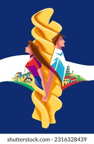 Fusilli Nudeln Werbeplakat mit Händchen
Hand