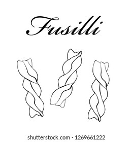 Fusilli pasta authentic Italian pasta. Hand drawn. Vector illustration in vintage style. Menu or signboard template for restaurant.  