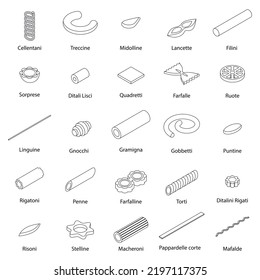 Fusilli Pasta Icons Set. Isometric Set Of Fusilli Pasta Vector Icons Outline Thin Lne Isolated On White