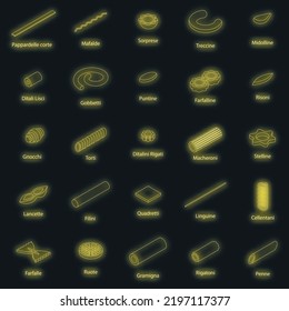 Fusilli Pasta Icons Set. Isometric Set Of Fusilli Pasta Vector Icons Neon Color On Black