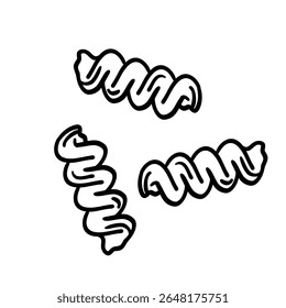 Fusilli pasta illustration in doodle sketch style. Hand-drawn black line vector icon of traditional Italian food. Perfect for engraving, coloring book, or culinary design.