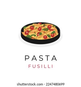 Fusilli Pasta Illustration Logo With Fresh Tomatoes And Basil
