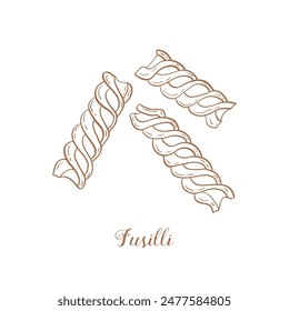 Fusilli Pasta Illustration. Vektorgrafik Skizze. Traditionelle italienische Küche. Handgezeichnetes Bild. Isoliertes Symbol